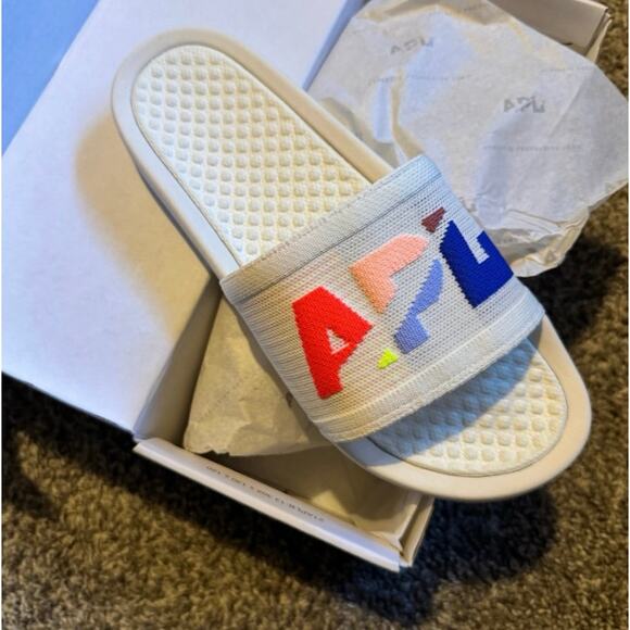 Men’s 9 APL Big Logo Text Neon Color block Slides NIB